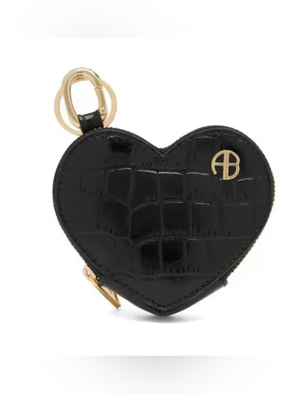 Anine Bing Black Croc-Embossed Heart Key Coin Pouch